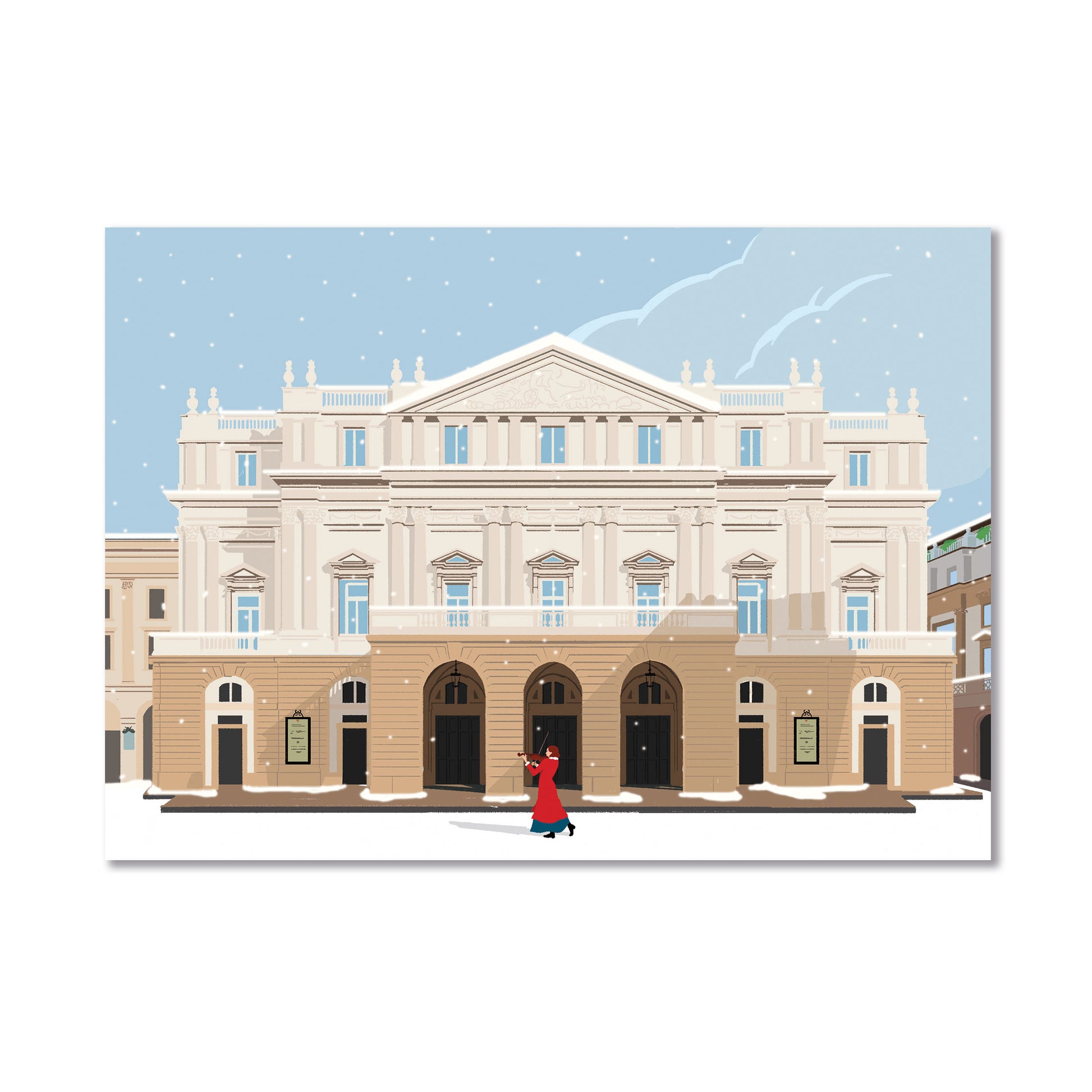 Illustrazione Teatro La Scala di milano in inverno. Elisa Puglielli x Cape Best