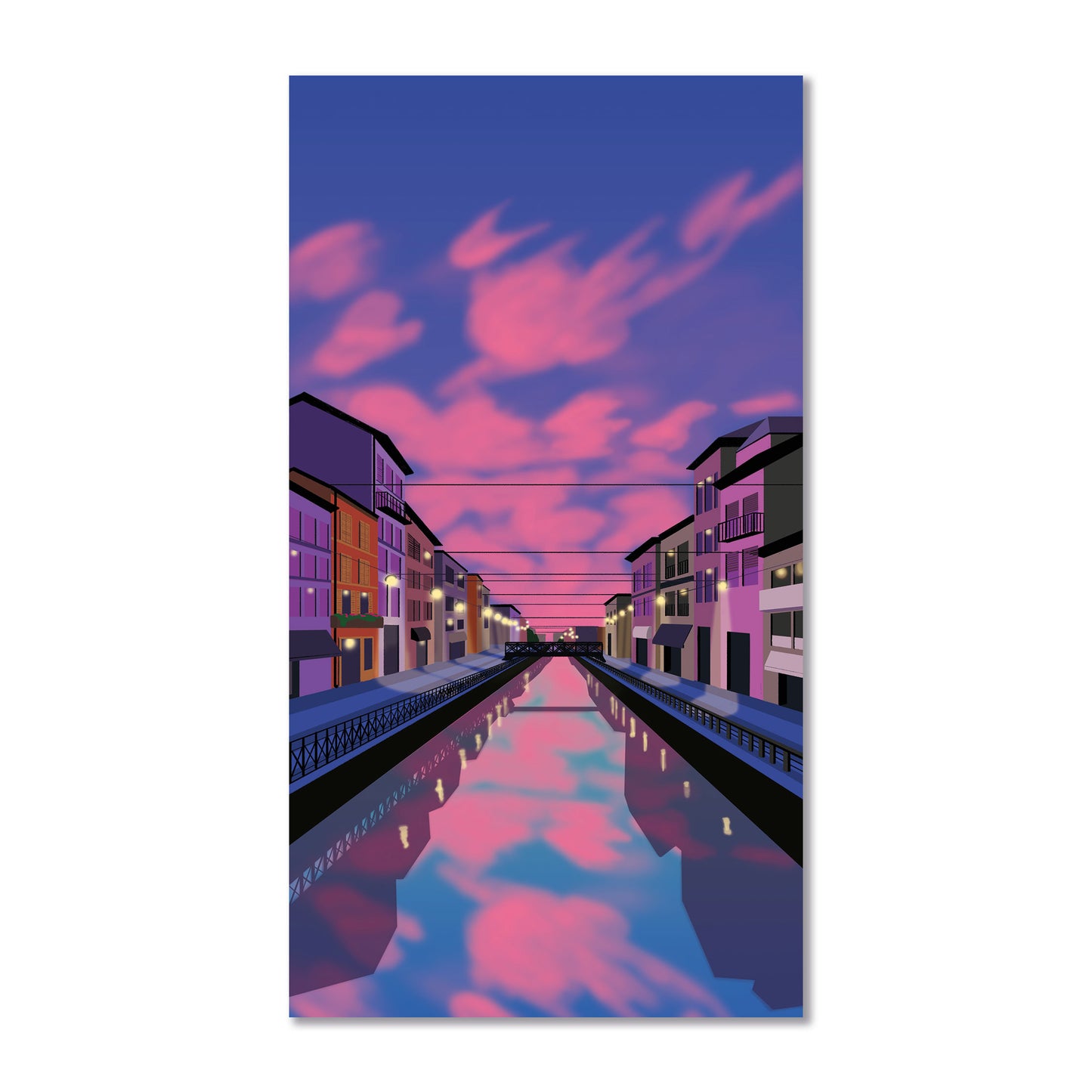 Disegno Digitale Navigli al tramonto. Numerata e firmata dall'artista