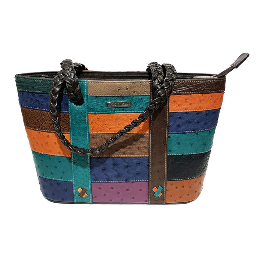 Borsa in vera pelle di struzzo arancio verde blu marrone