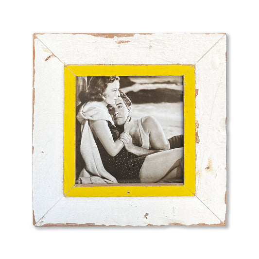 Cornice quadrata bianca e gialla con immagine vintage